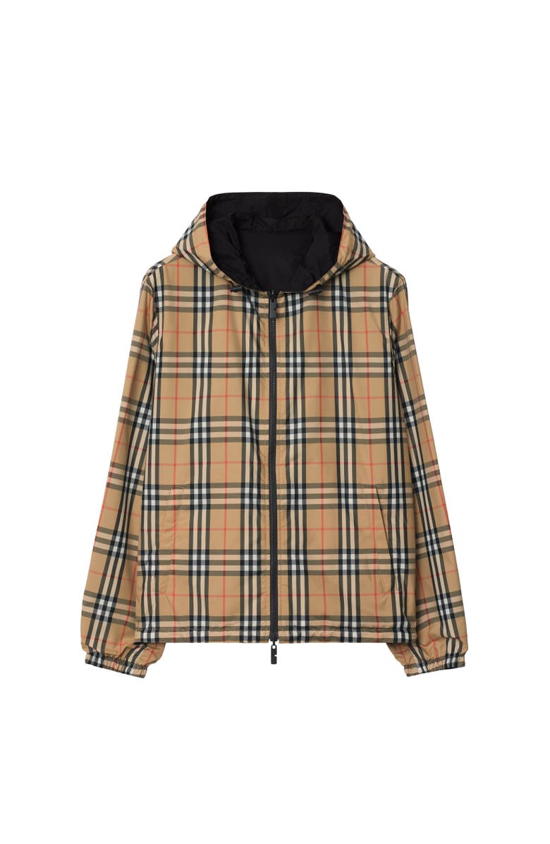 Burberry Reversible Check Hooded Jacket, Alternate, color, Sand Beige