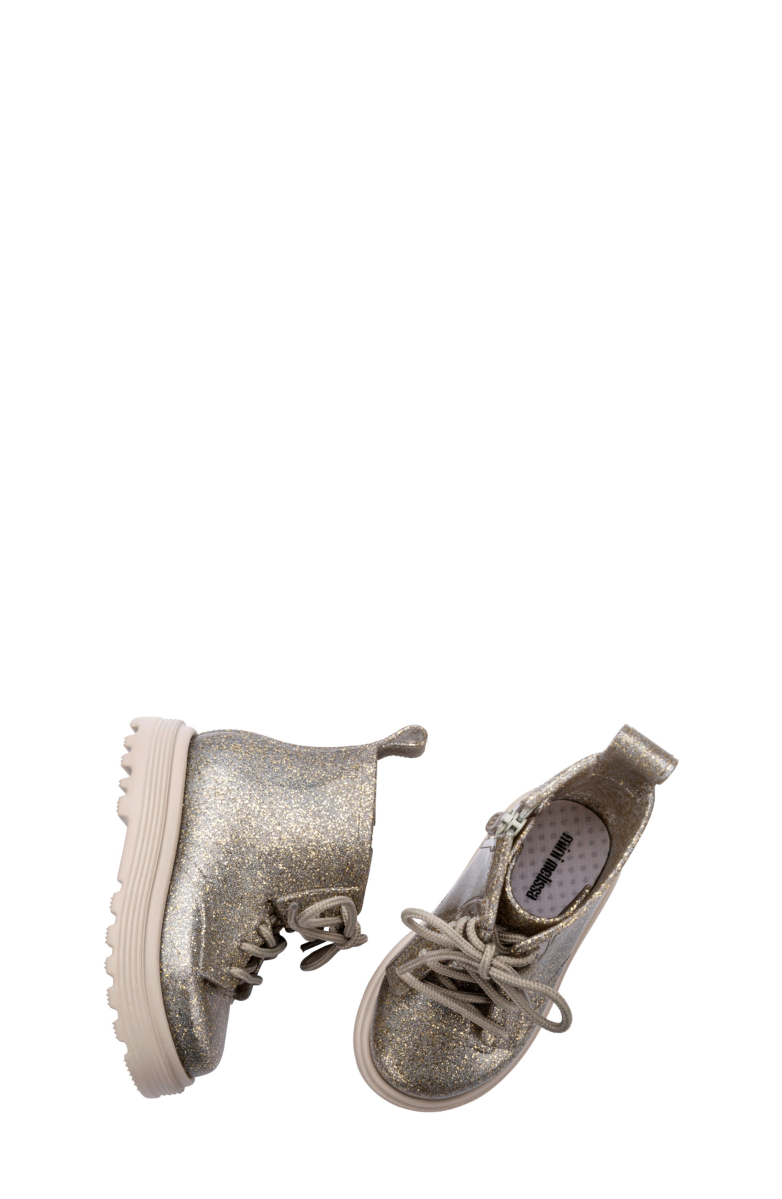Mini Melissa Kids' Coturno Combat Boot, Alternate, color, Beige/ Golden Glitter