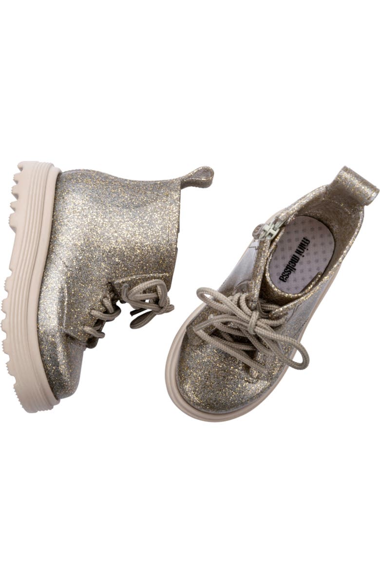Mini Melissa Kids' Coturno Combat Boot, Alternate, color, Beige/ Golden Glitter