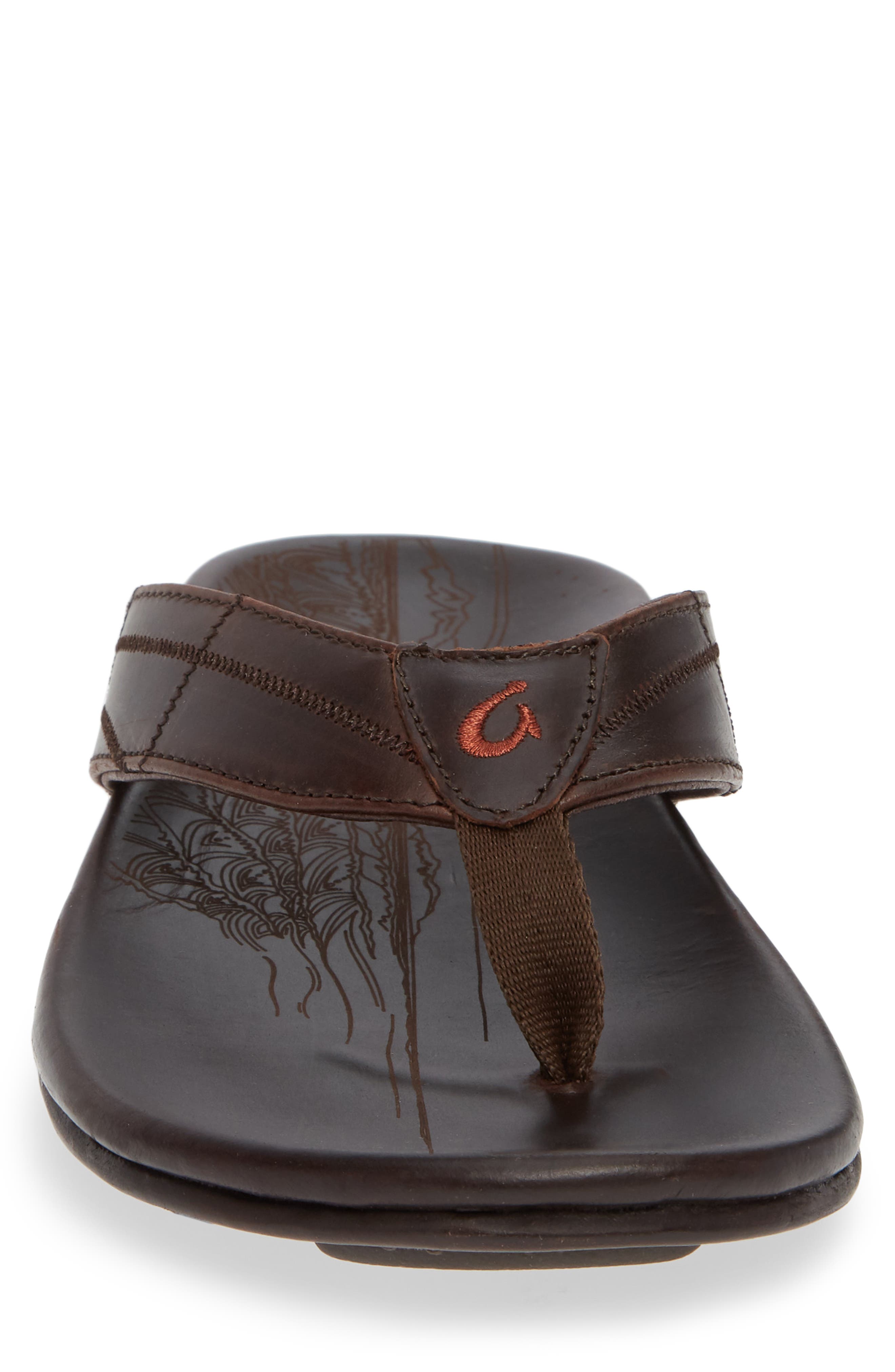 OluKai Hokule’a Kia Flip Flop, Alternate, color, Dark Wood Leather