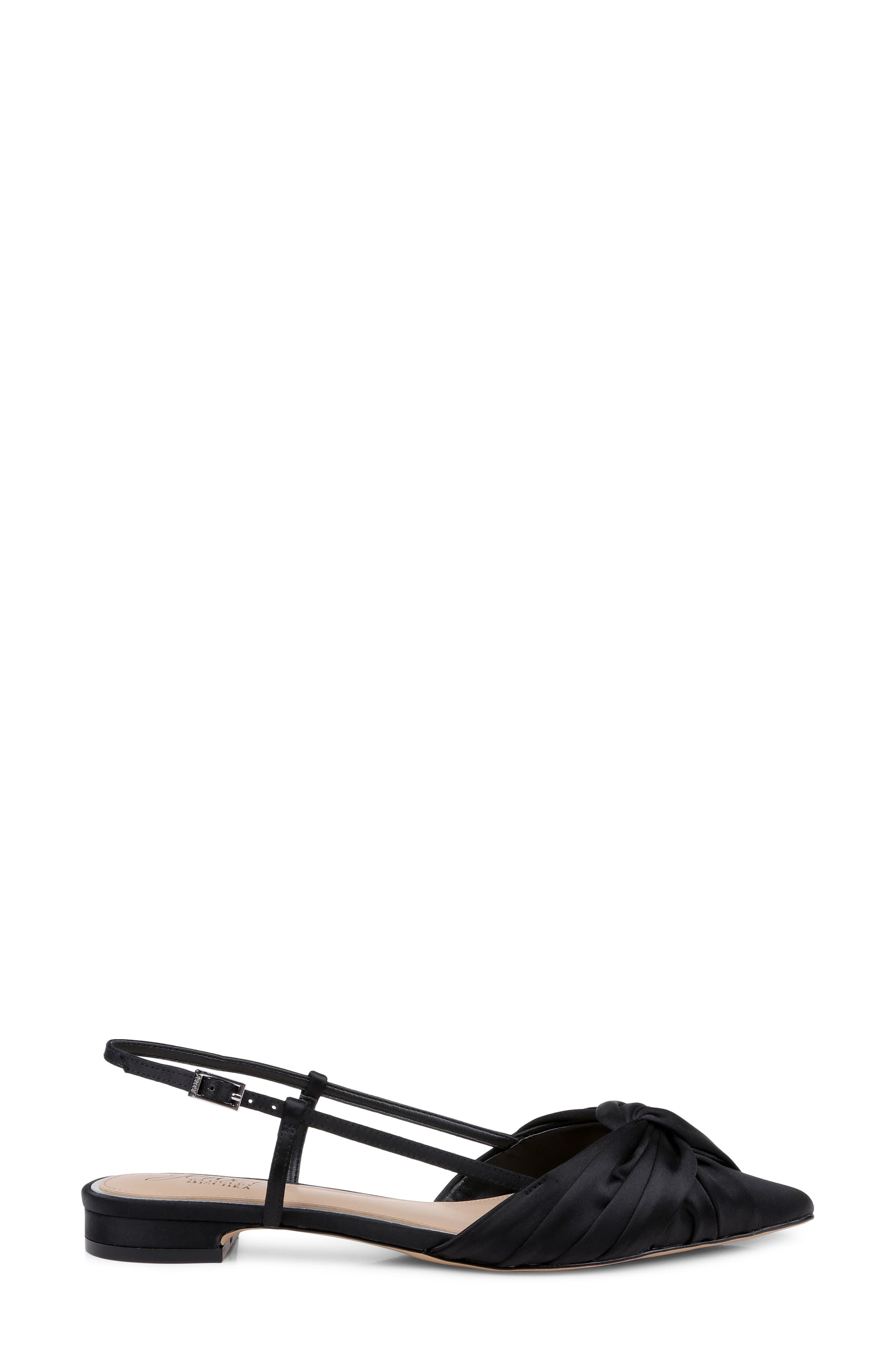 Jewel Badgley Mischka Zarah Pointed Toe Slingback Flat, Alternate, color, Black Satin