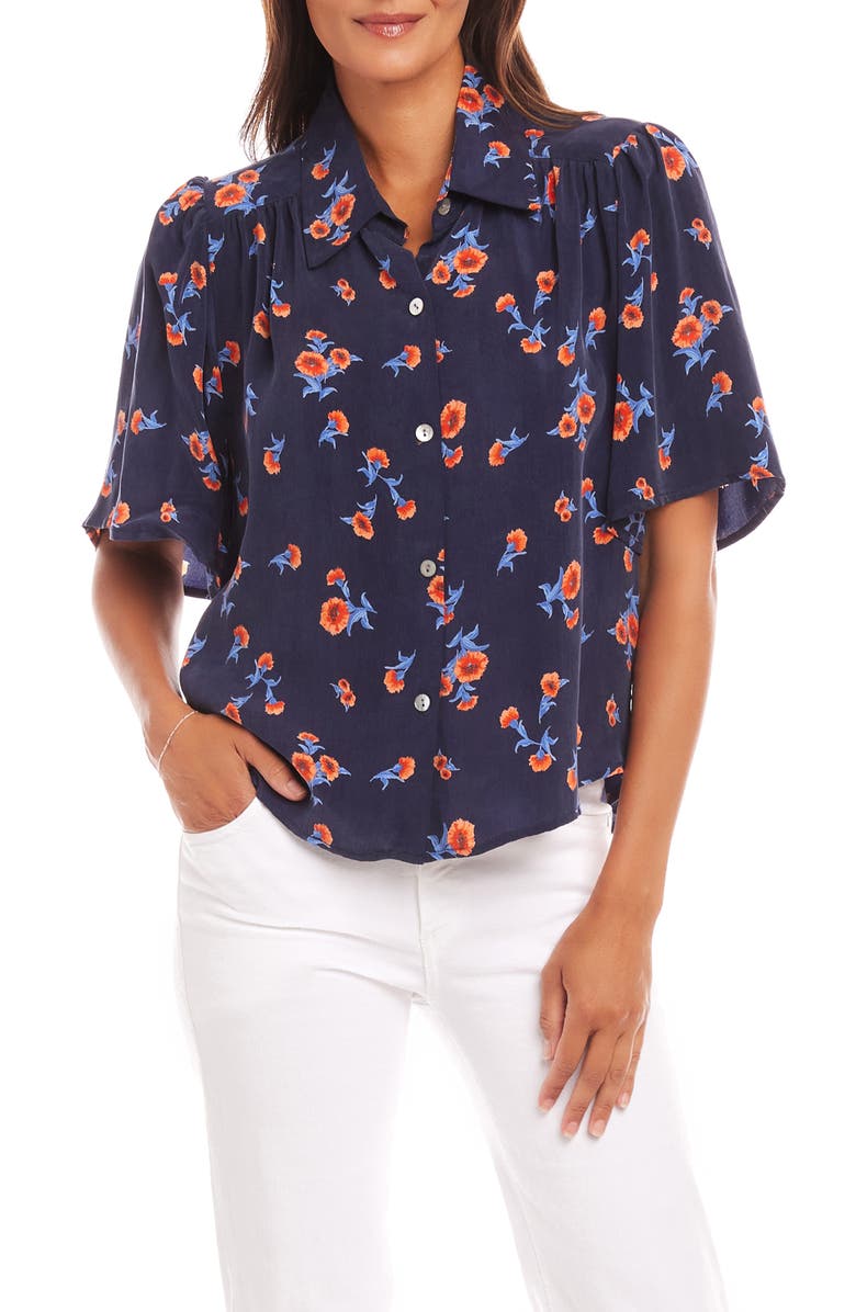 Karen Kane Floral Elbow Sleeve Button-Up Shirt, Main, color, 