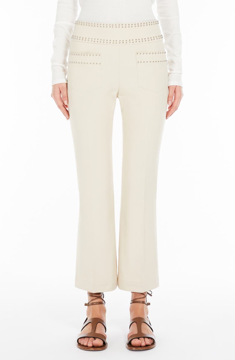 Weekend Max Mara Studded Stretch Cotton Ankle Pants, Main, color, Beige