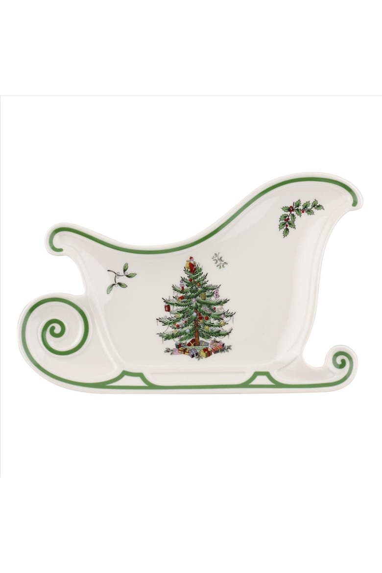 Christmas Tree Sleigh Platter, Main, color, 9"