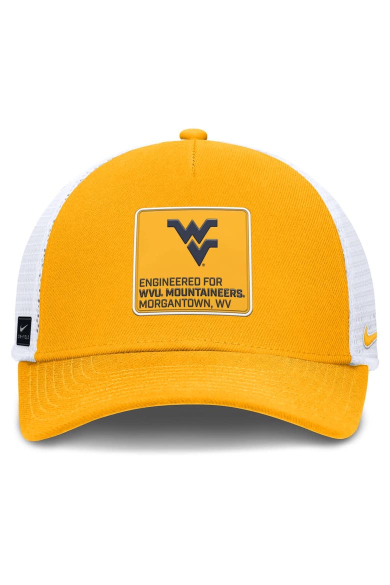 Men's Nike  Gold/White West Virginia Mountaineers 2025 On-Field Rise Engineered Trucker Adjustable Hat, Alternate, color, Gold