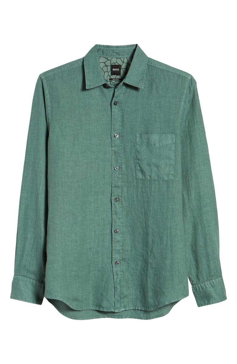 BOSS Relegant Slim Fit Solid Linen Button-Up Shirt, Alternate, color, 