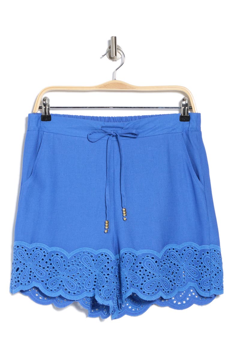 Ellen Tracy Eyelet Embroidered Shorts, Alternate, color, Azure