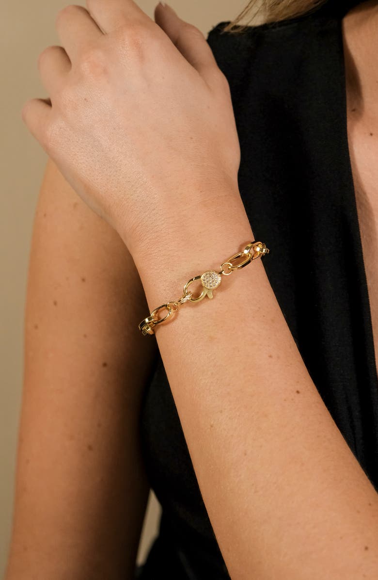 Sterling Forever Tove Cubic Zirconia Paper Clip Chain Bracelet, Alternate, color, Gold