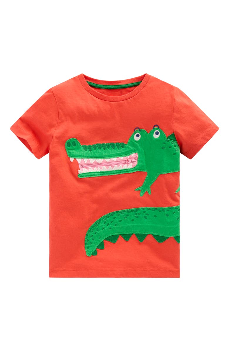 Mini Boden Kids' Alligator Appliqué Cotton Graphic T-Shirt, Main, color, 