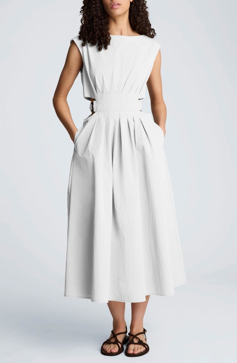 Kenneth Cole Cutout D-Ring Tie Back Midi Dress, Main, color, Pure White