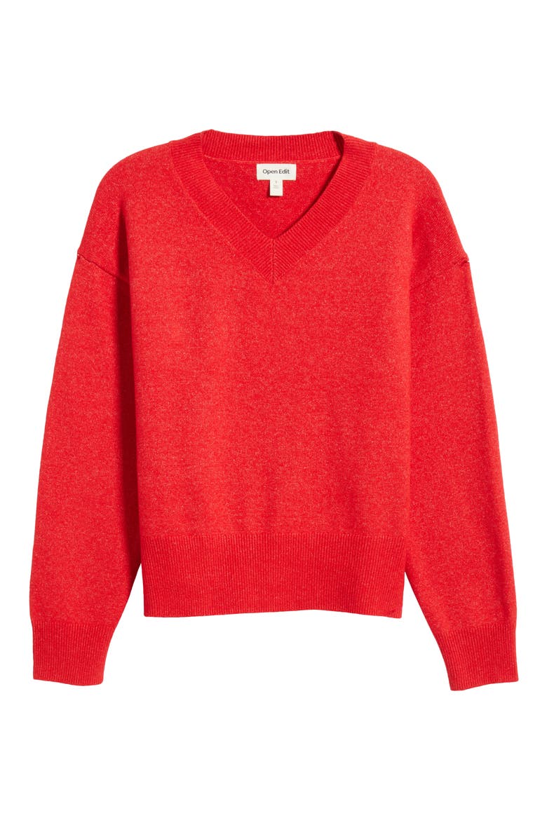 V-Neck Sweater, Alternate, color, RED SALSA