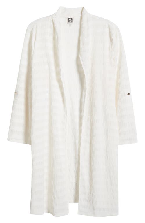 ANNE KLEIN ANNE KLEIN SHEER STRIPE OPEN FRONT LONGLINE CARDIGAN 
