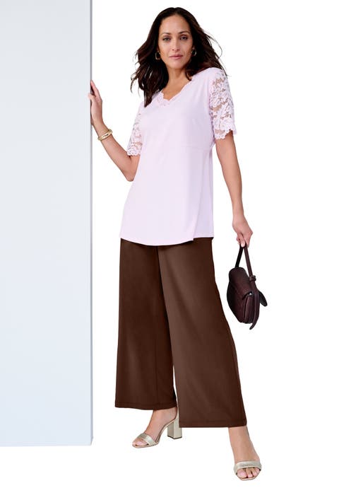 Stretch Knit Wide Leg Pant (Plus) (Petite Available)