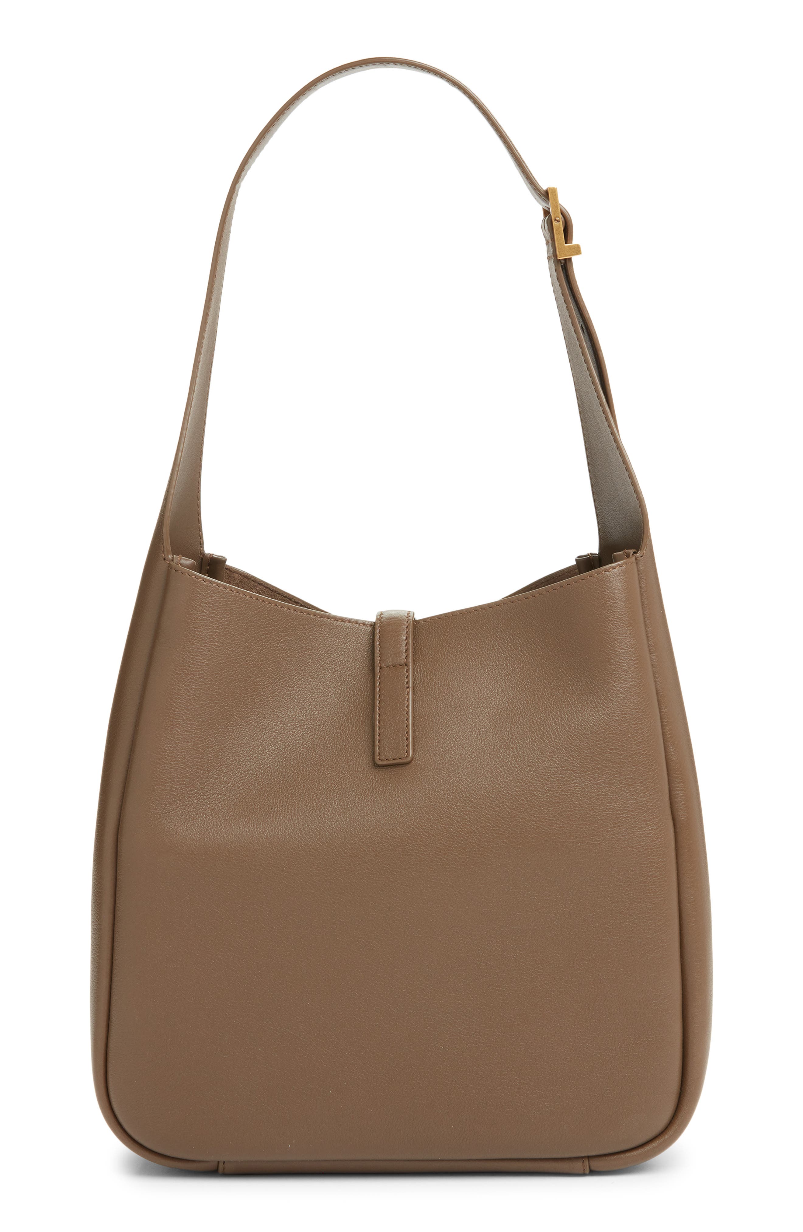 Saint Laurent Small Le 5 à 7 Leather Hobo, Alternate, color, Pecan Brown