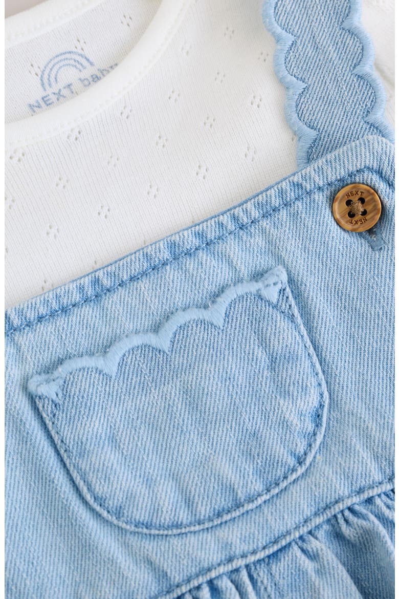 Pointelle T-Shirt & Eyelet Denim Overalls Set, Alternate, color, BLUE