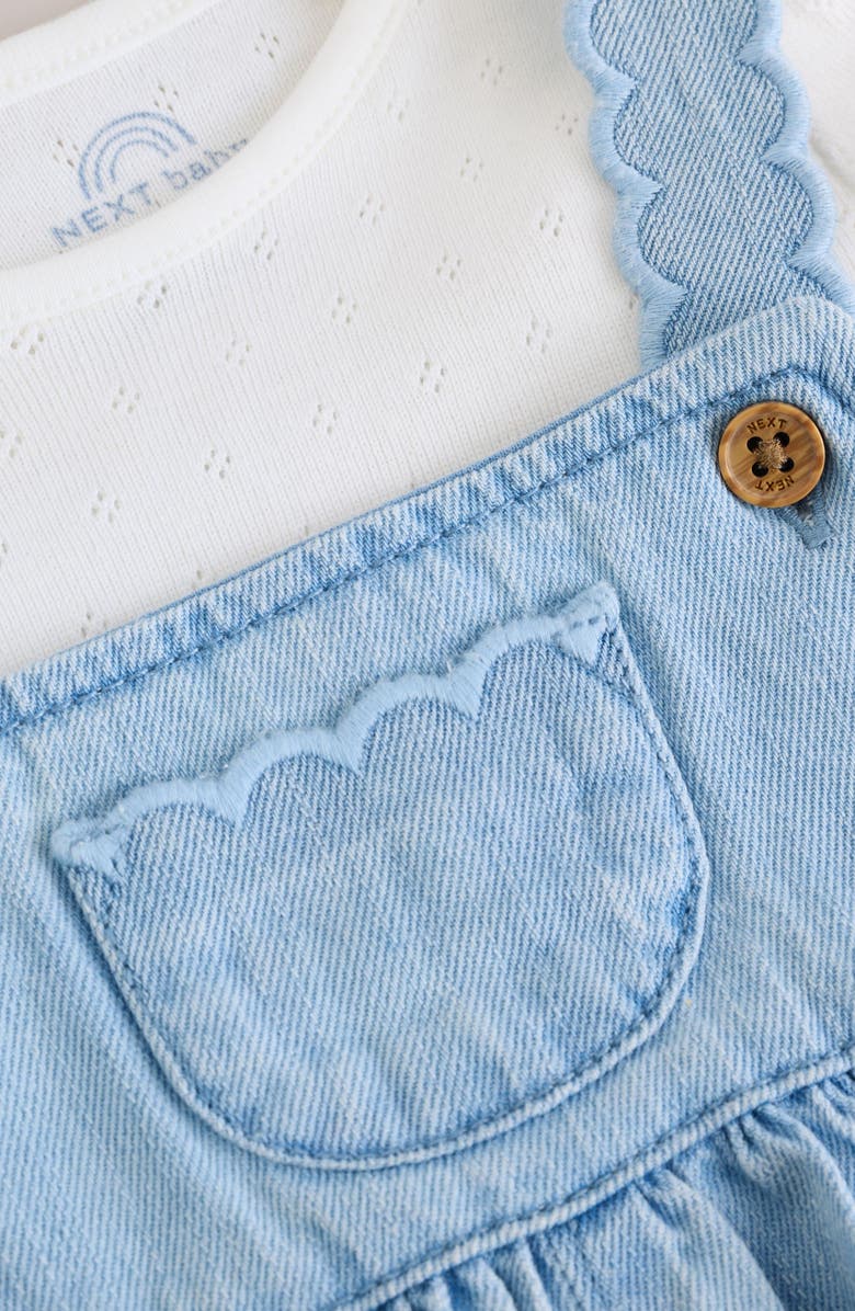 NEXT Pointelle T-Shirt & Eyelet Denim Overalls Set, Alternate, color, Blue