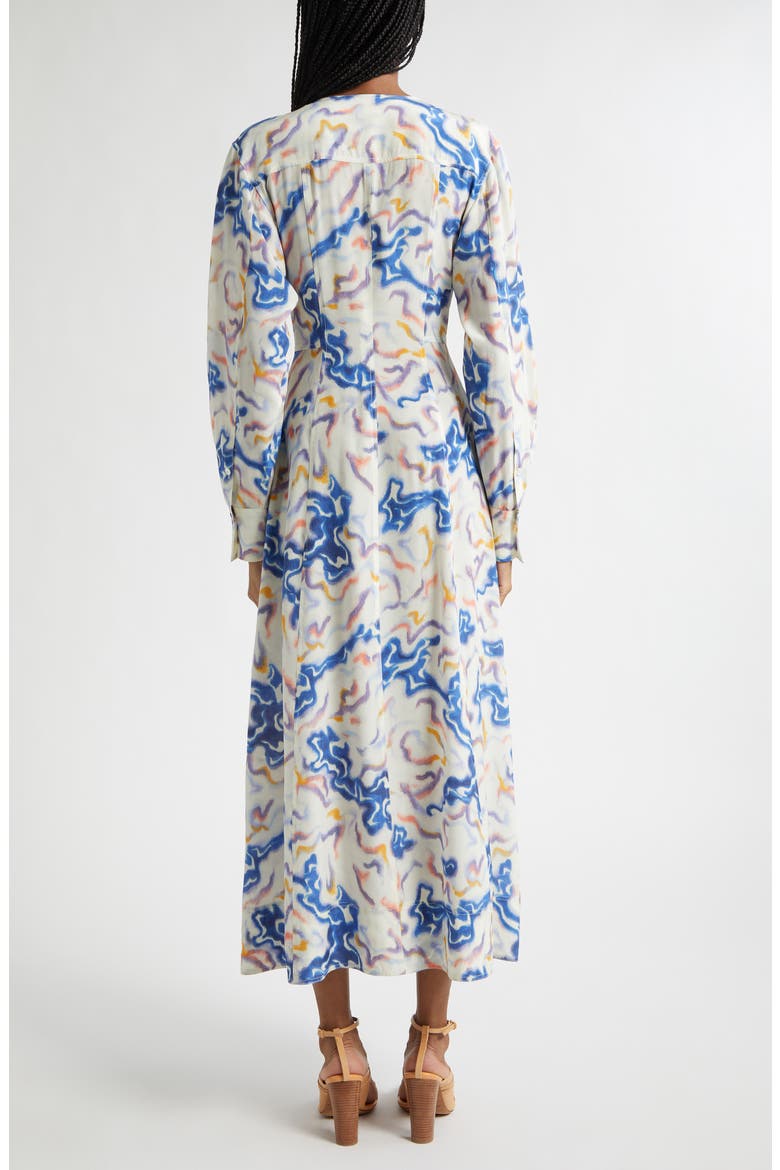 Adalyn Ikat Wave Print Long Sleeve Silk Crêpe de Chine Midi Dress, Alternate, color, PRISM