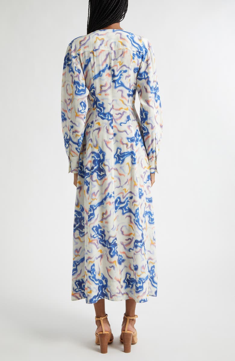 Ulla Johnson Adalyn Ikat Wave Print Long Sleeve Silk Crêpe de Chine Midi Dress, Alternate, color, Prism