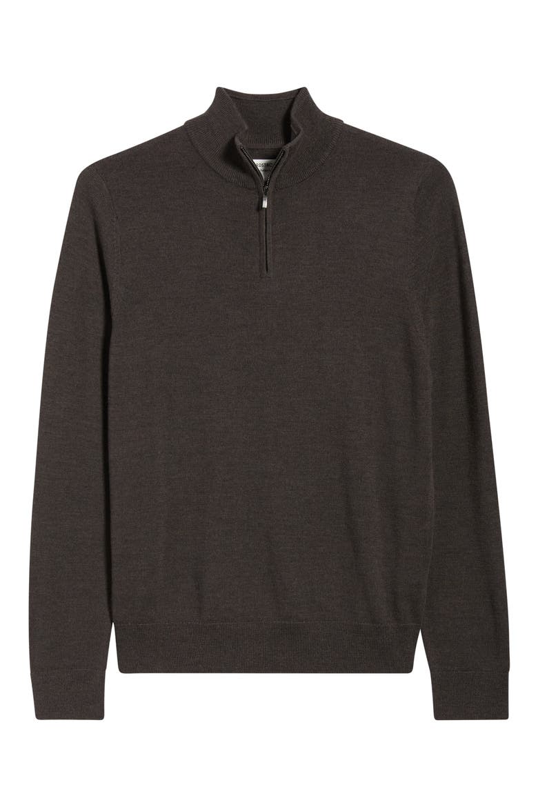 Washable Italian Merino Wool Quarter Zip Sweater, Main, color, BROWN DARK HEATHER