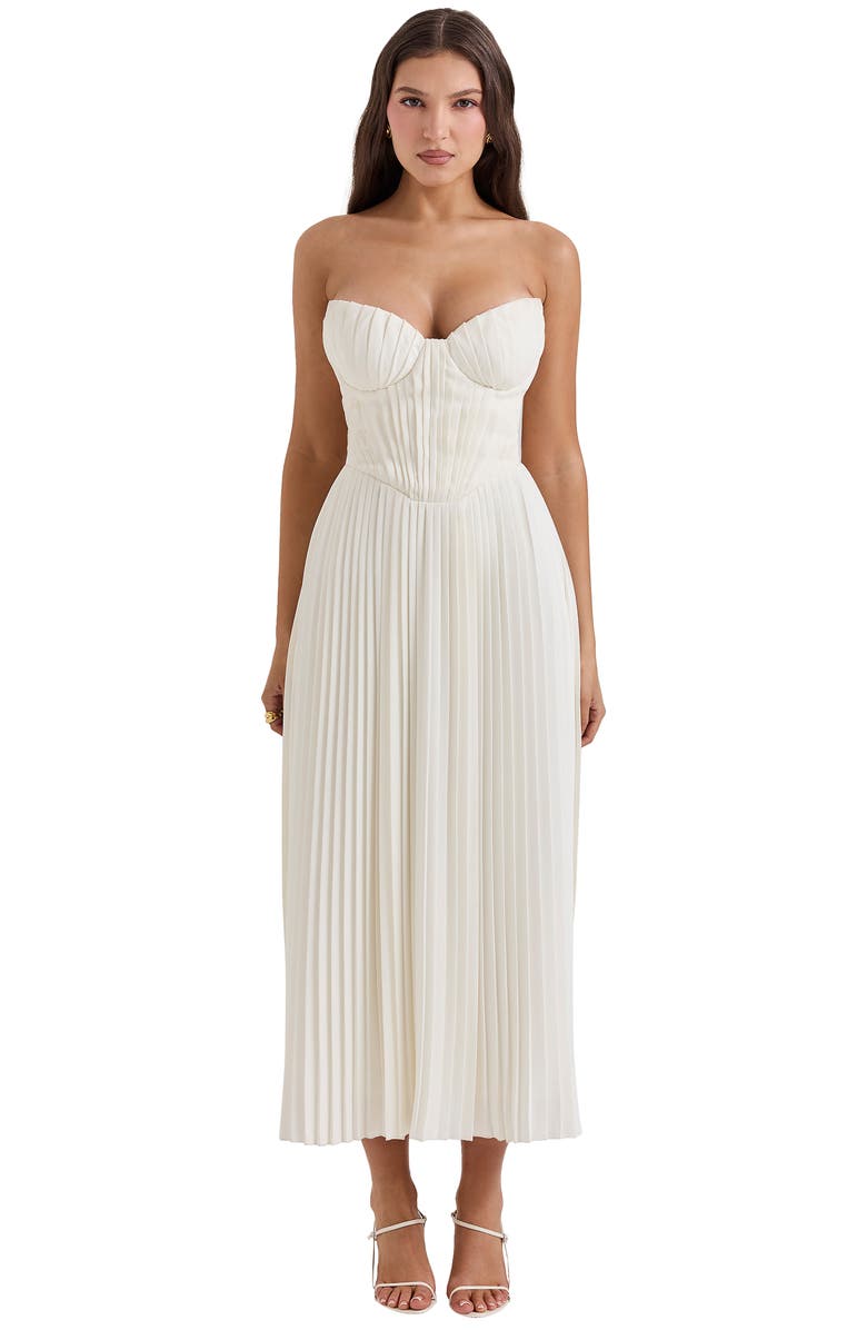 HOUSE OF CB Amorata Strapless Pleated Georgette Cocktail Dress, Alternate, color, Ivory