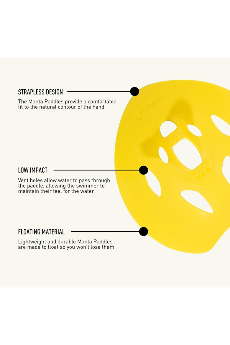 Manta Swim Training Paddles Strapless Design for Stroke Technique Floating Hand Paddles Build Strength, Alternate, color, Yellow