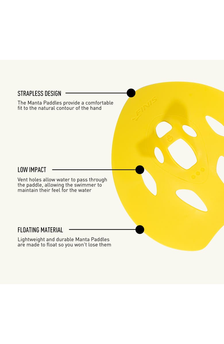 FINIS Manta Swim Training Paddles Strapless Design for Stroke Technique Floating Hand Paddles Build Strength, Alternate, color, Yellow