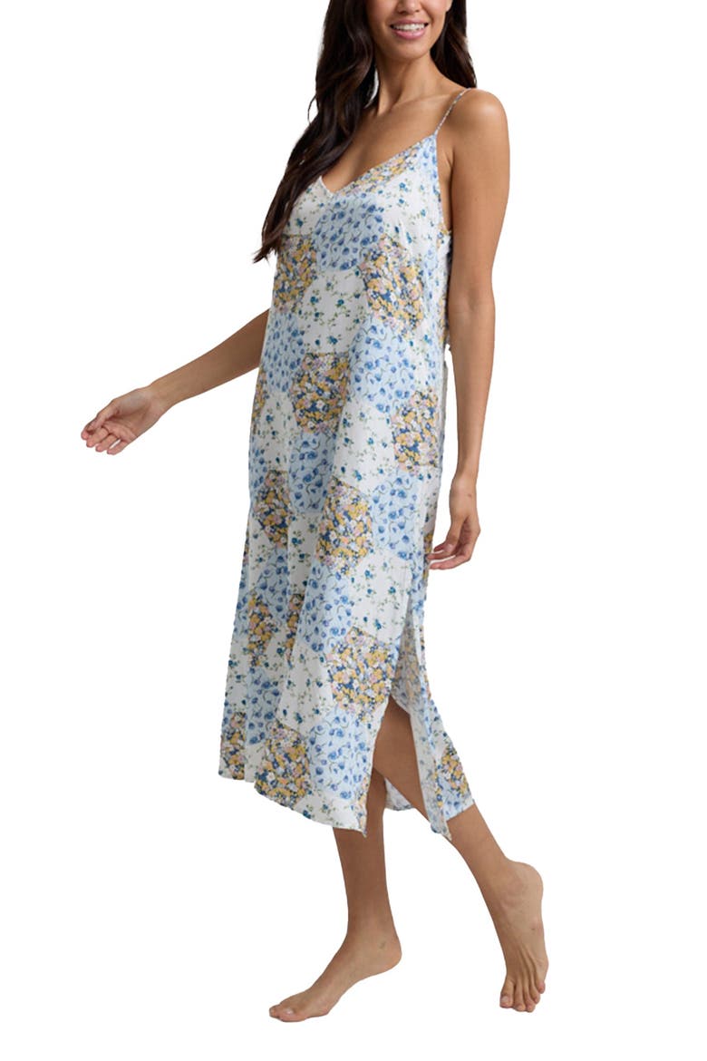 Rosie V-Neck Patchwork Print Slip Nightgown, Main, color, Natural