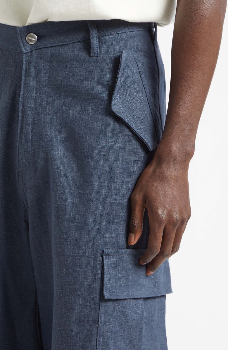 Rhude Linen Parachute Cargo Pants, Alternate, color, Navy