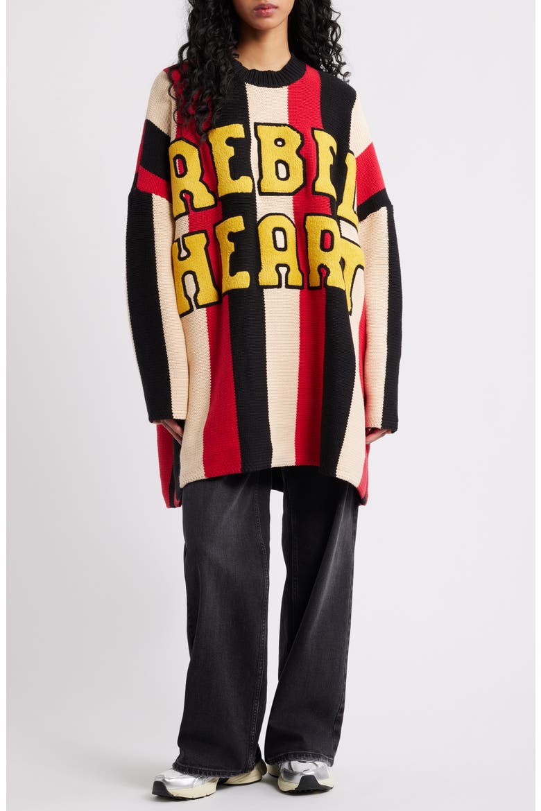 Rebel Heart Oversize Sweater, Main, color, RED/BLACK STRIPES