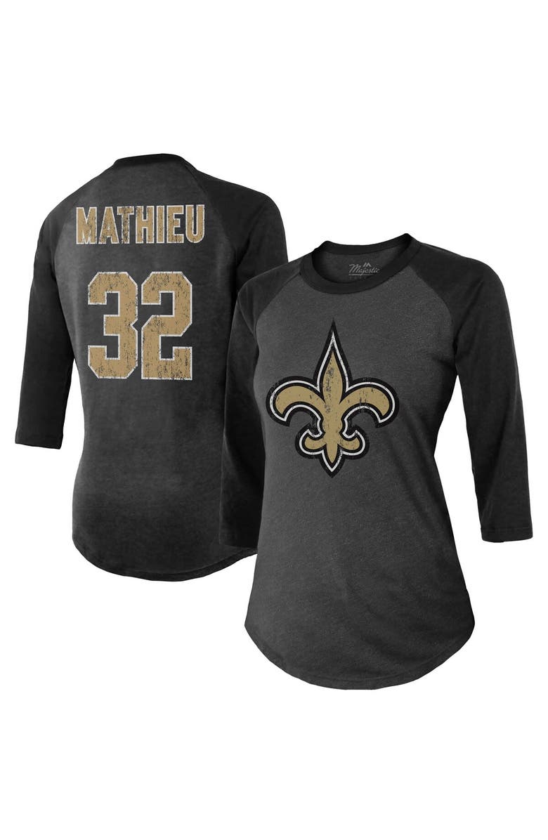 Majestic Threads Women
s Majestic Threads Tyrann Mathieu Black New Orleans Saints Name
Number Raglan 3/4 Sleeve T-Shirt, Main, color, Black