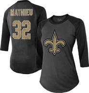 Majestic Threads Women's Majestic Threads Tyrann Mathieu Black New Orleans Saints Name & Number Raglan 3/4 Sleeve T-Shirt