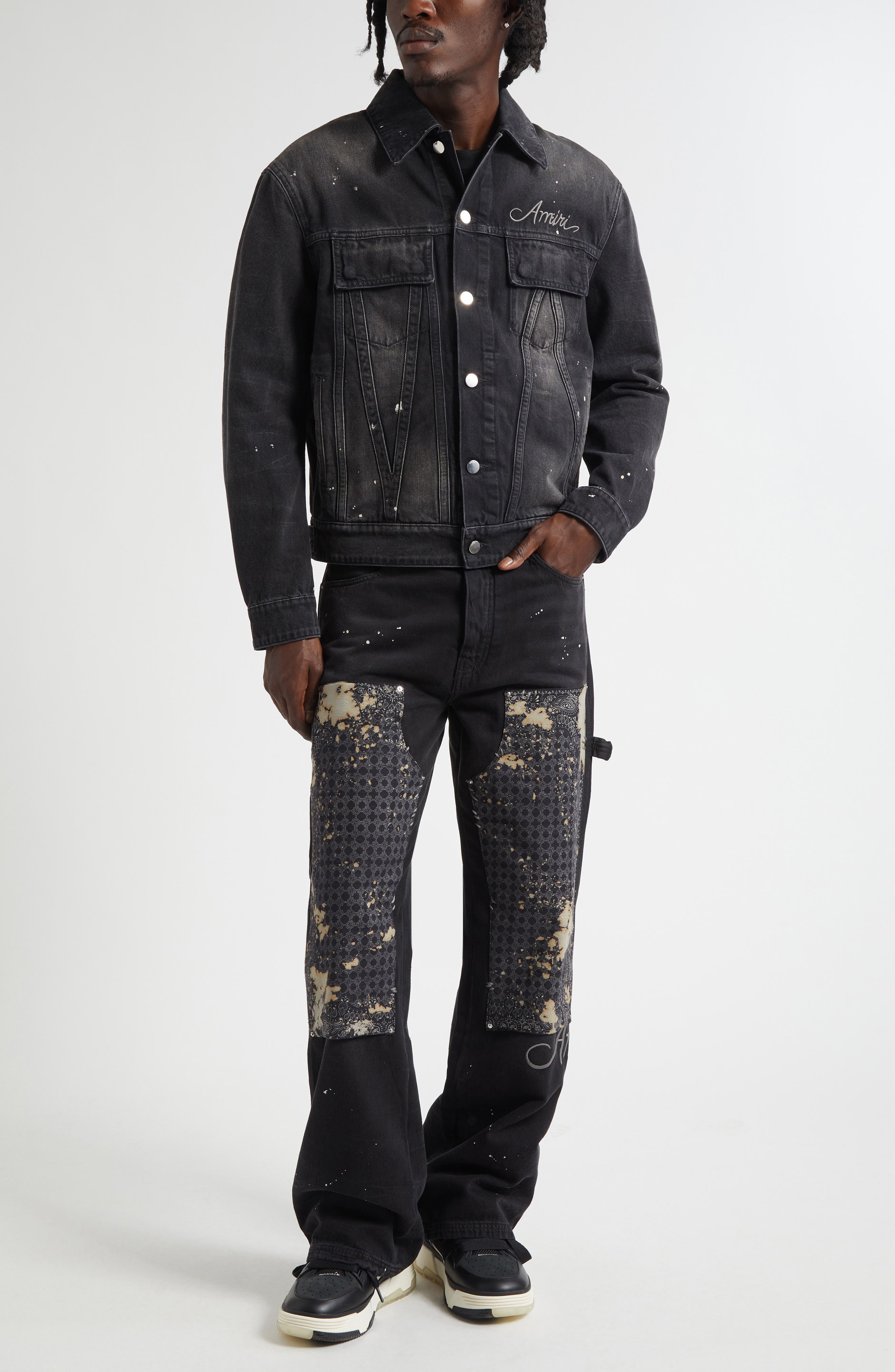 AMIRI Bleach Splatter Bandana Carpenter Jeans (Men) | Nordstromrack