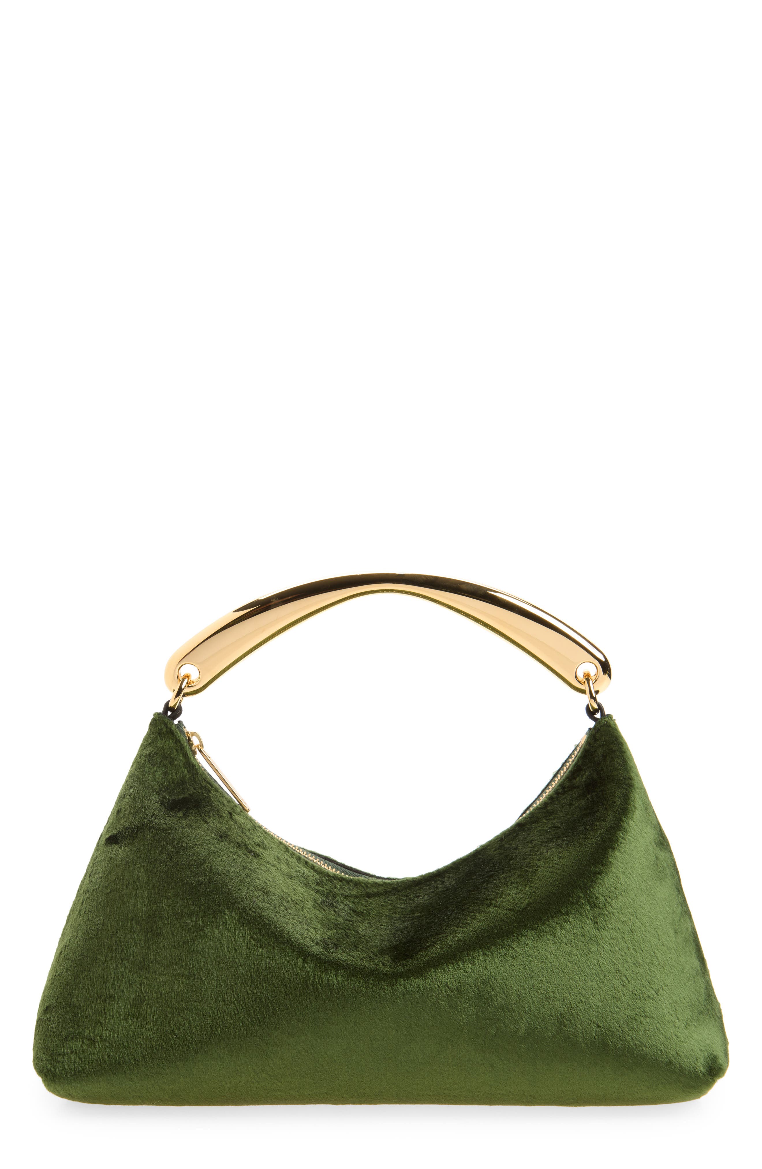 Rhea Metal Handle Velvet Hobo Bag, Main, color, OLIVE