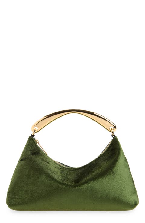 Rhea Metal Handle Velvet Hobo Bag