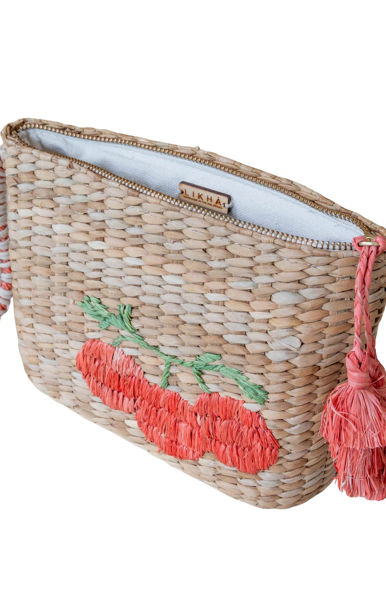 LIKHA Tomato Embroidered Straw Pouch, Alternate, color, 