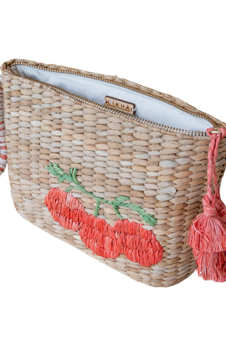 LIKHA Tomato Embroidered Straw Pouch, Alternate, color,