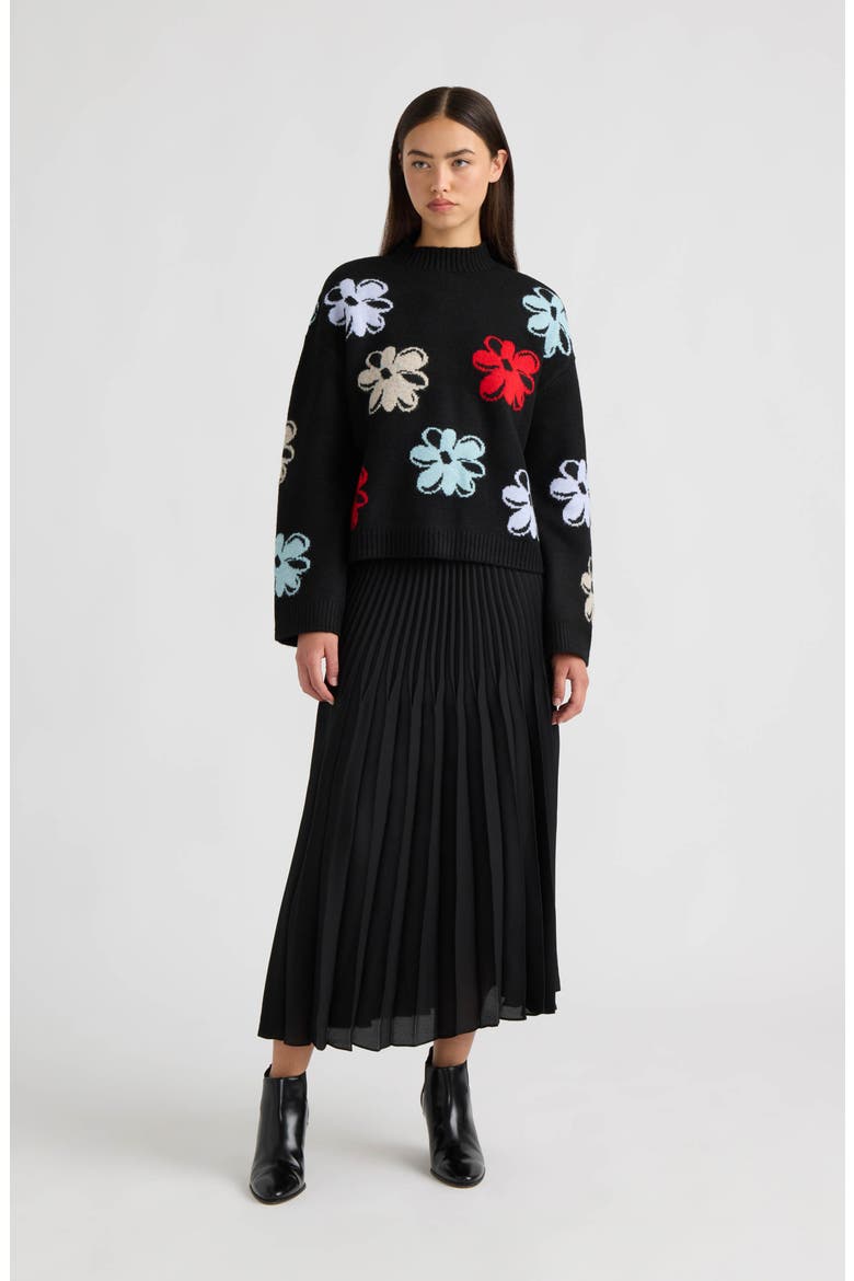 Mock Neck Floral Sweater, Alternate, color, BLACK FLORAL