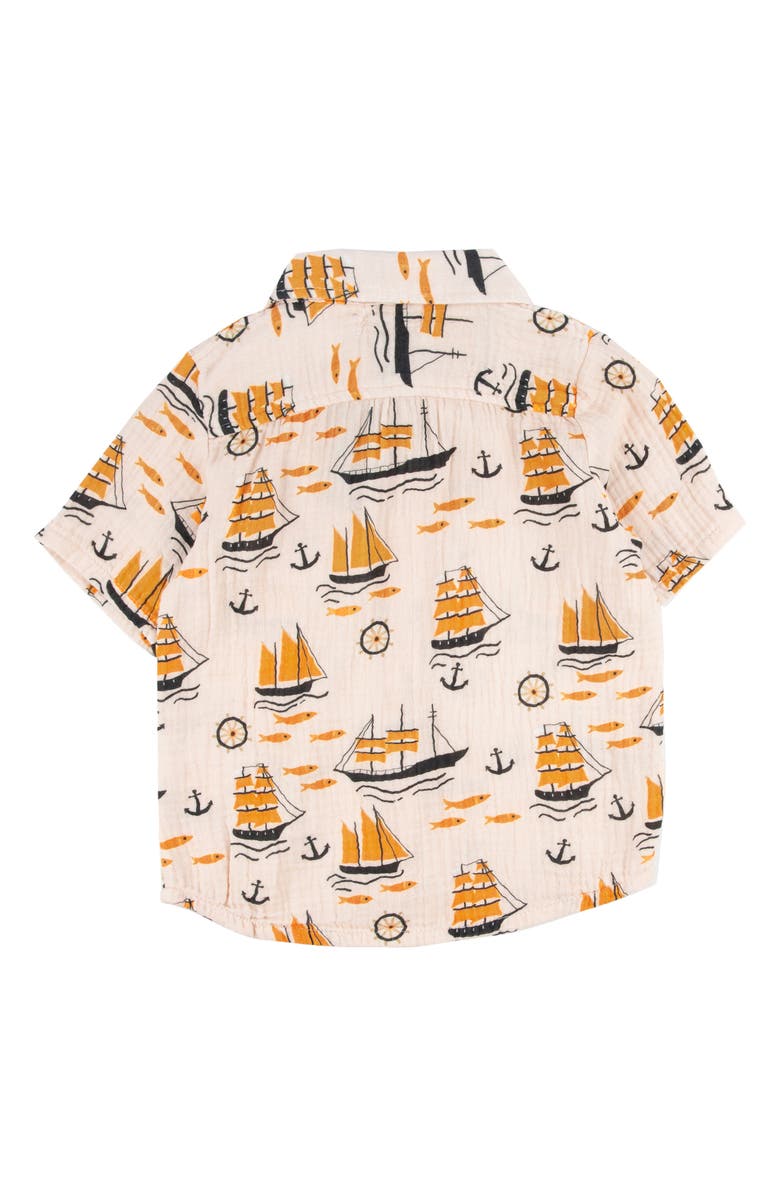 Miki Miette Kids' Jerry Ship Print Short Sleeve Cotton Button-Up Shirt, Alternate, color, 
