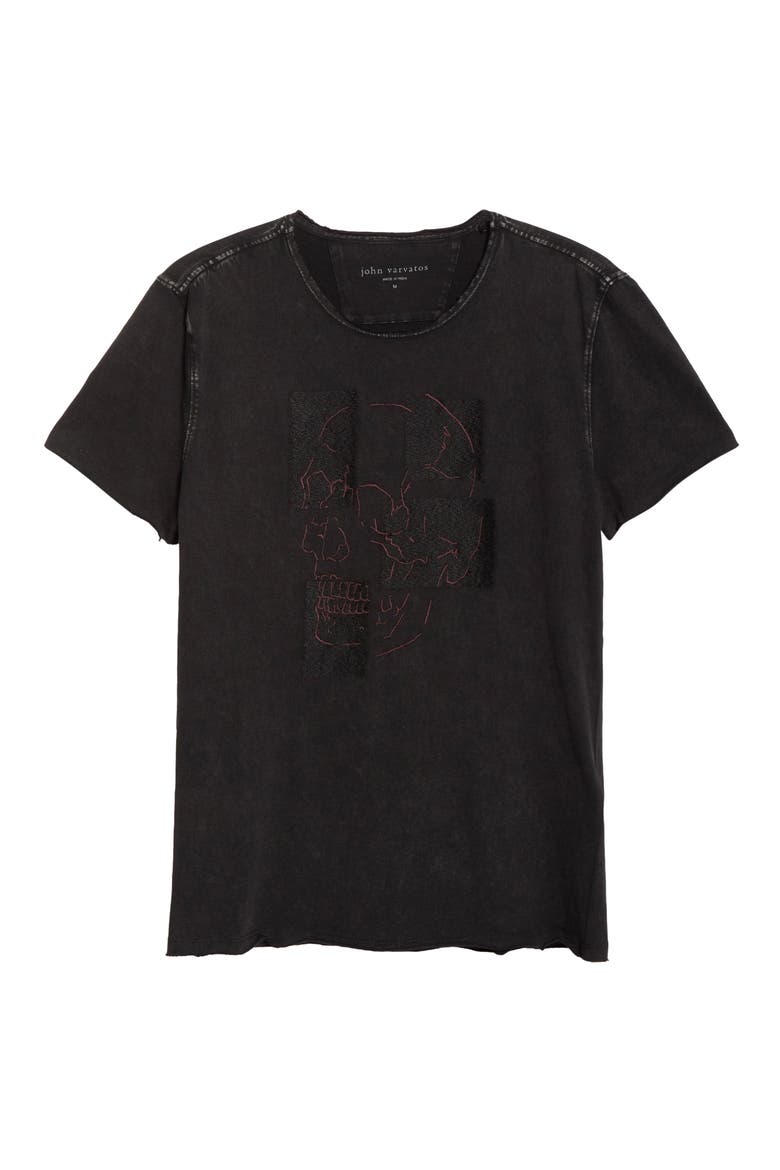 Skull Tiles Raw Edge Graphic T-Shirt, Alternate, color, BLACK