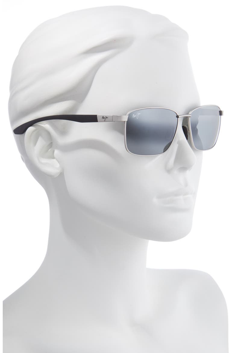 Kaala 58mm Polarized Rectangle Sunglasses, Alternate, color, SILVER/ NEUTRAL GREY