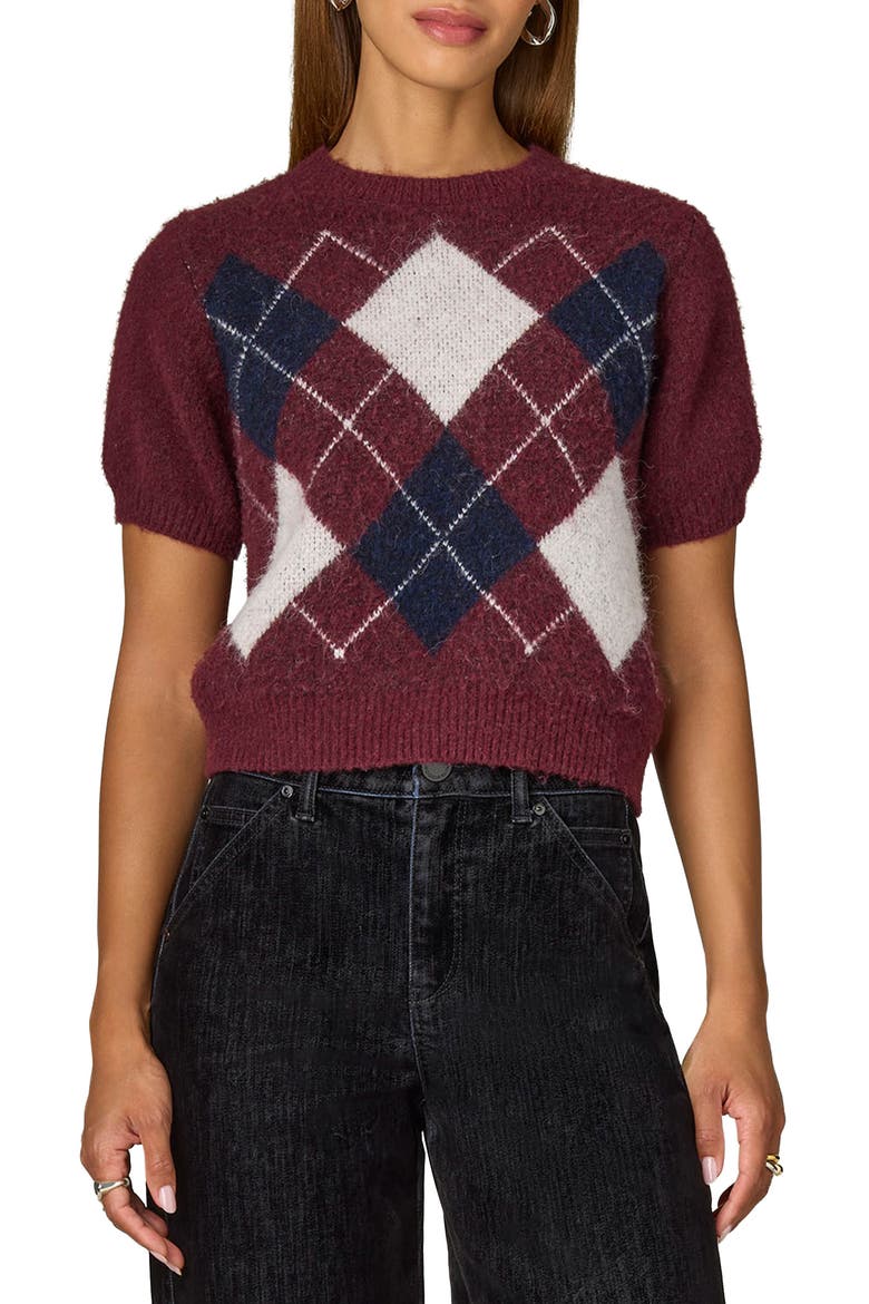Argyle Short Sleeve Sweater, Main, color, PLUM