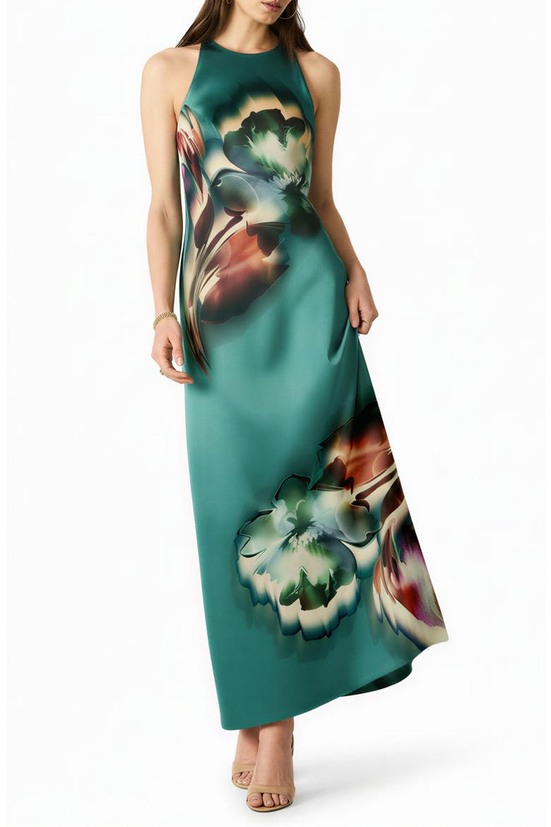 Bailee Floral Halter Neck Maxi Dress, Main, color, DUSTY TEAL