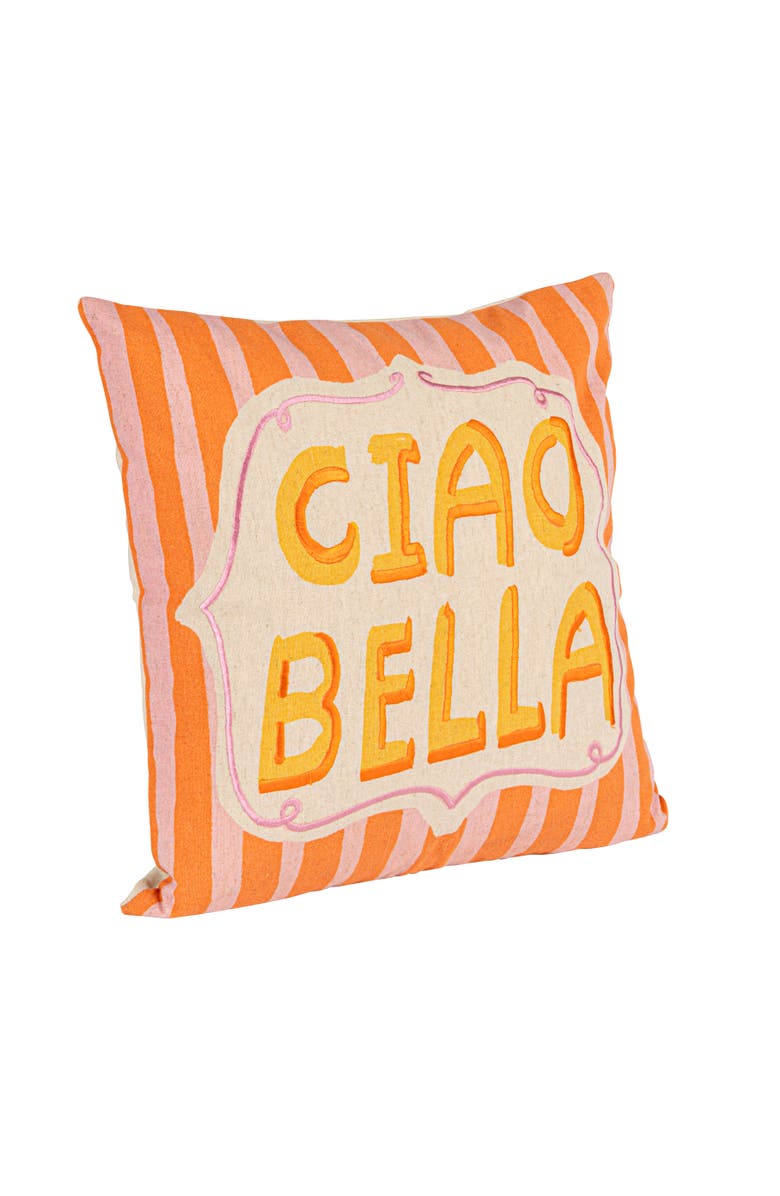 Storied Home "Ciao Bella" Cotton and Linen Printed Pillow, Multicolor, Main, color, Pink