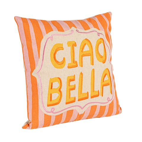 "Ciao Bella" Cotton and Linen Printed Pillow, Multicolor