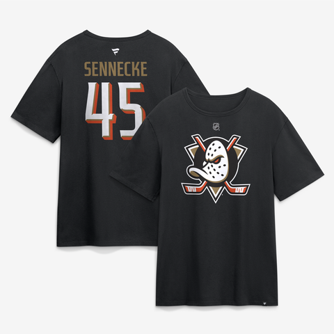 Men's Fanatics Beckett Sennecke Black Anaheim Ducks Authentic Stack Name & Number T-Shirt