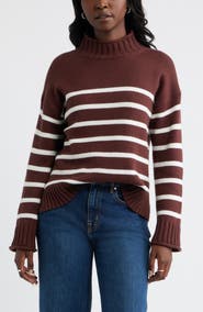 Caslon® Roll Neck Striped Sweater