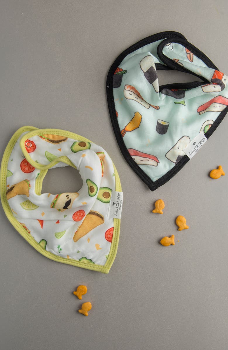 Loulou Lollipop Kawaii Food 2-Pack Bandana Bibs, Alternate, color,