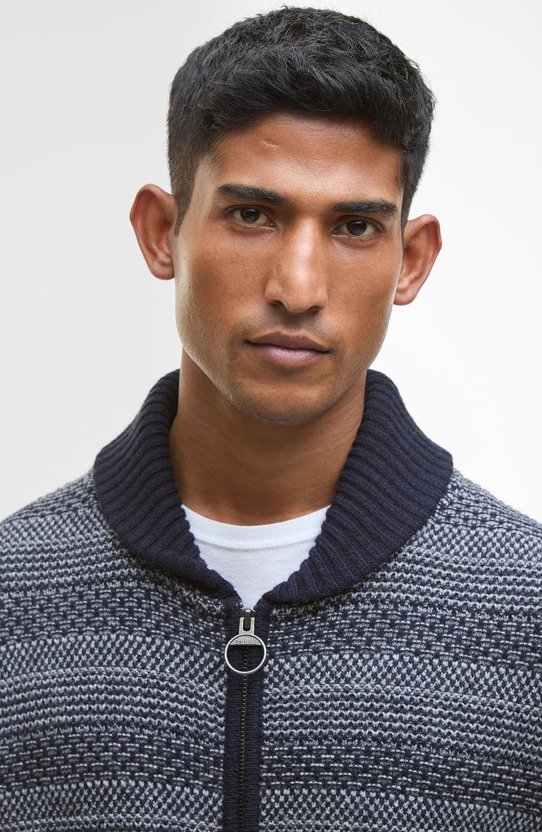 Barbour Helmsley Stripe Wool Zip Cardigan, Alternate, color, Navy