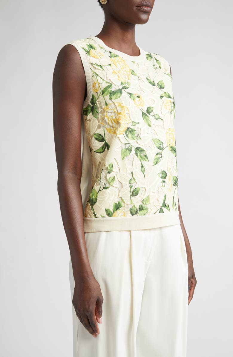 Oscar de la Renta Garden Rose Guipure Lace Sleeveless Sweater, Alternate, color, 