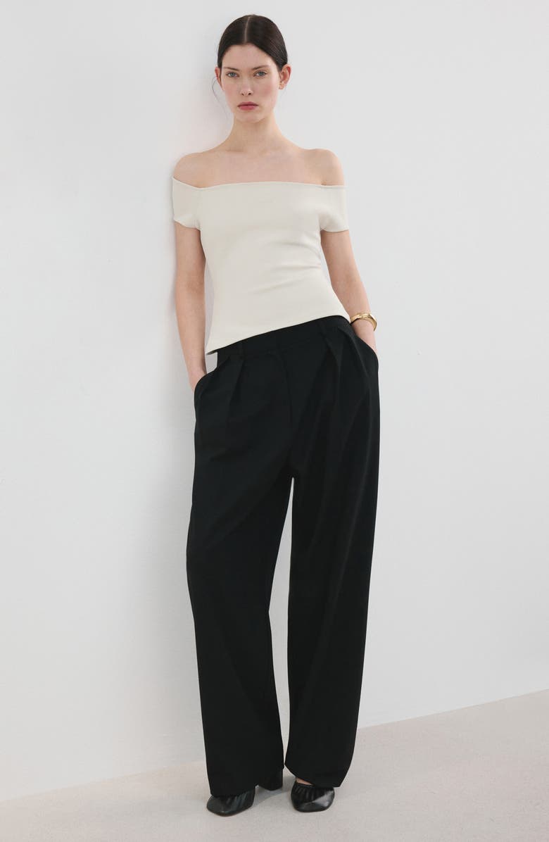 MANGO Off the Shoulder Fitted Top, Alternate, color, Ivory